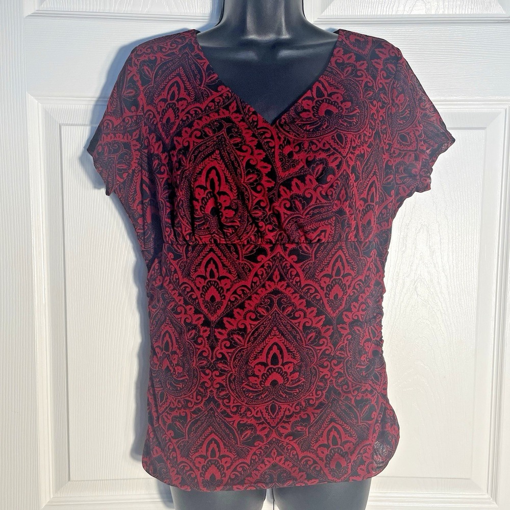 Apt 9 Shirt Women Petite L Red Black Geometric Y2K Babydoll Whimsigoth Fairy Top